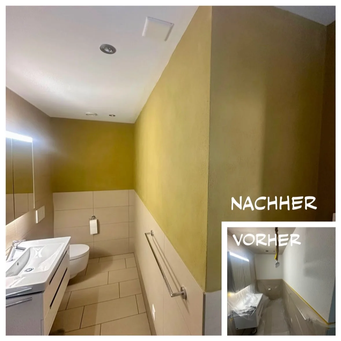 Badezimmer mit Lehmputz – vorher und nachher